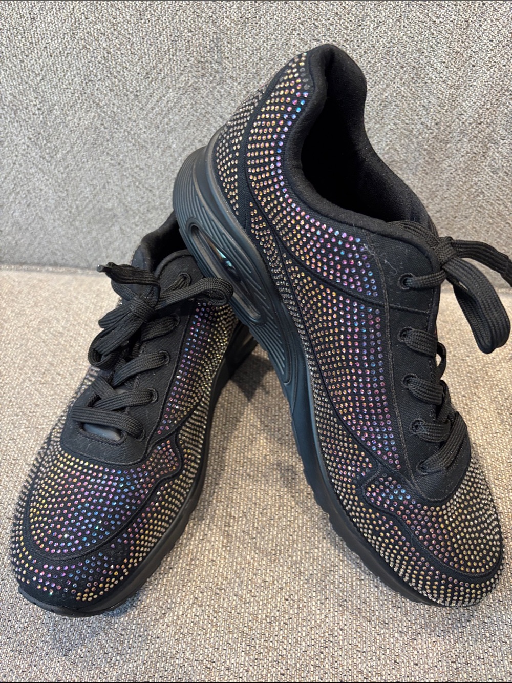 Skechers Black Sneakers with Iridescent Rhinestones